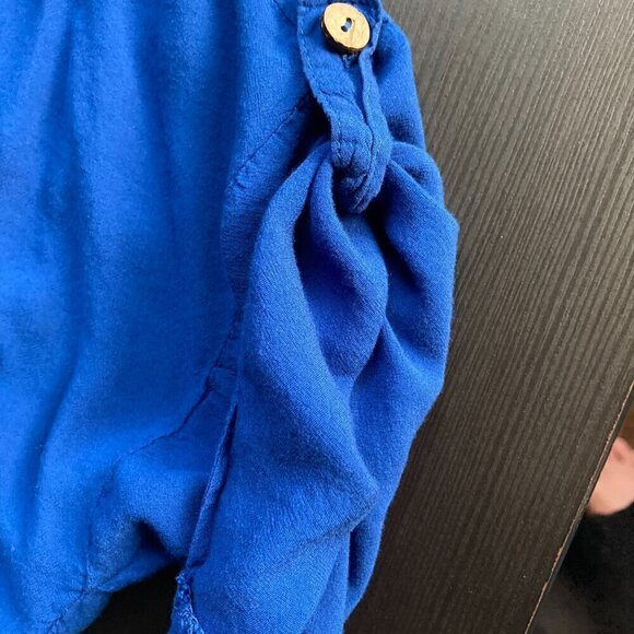 MINE =COBOLT BLUE button down tie front short sleeve shirt Oversized size small - Picture 4 of 10